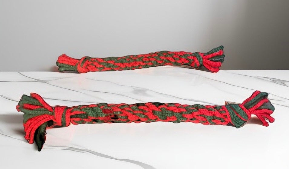 Handmade Christmas Dog Pull Toy Range: Recycled Cotton Tug Toy, Teething Toy