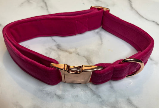Luxury pink velvet dog collar, handmade, rose-gold hardware, adjustable pet collar, matching dog accessories