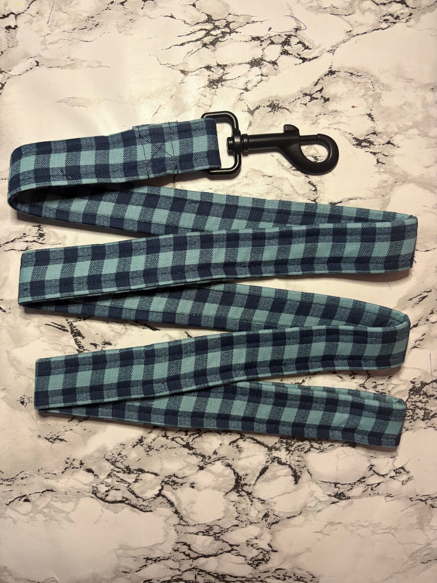 Navy & Teal Check Dog Lead-Handmade Dog Accessory