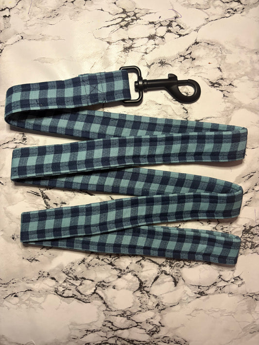 Navy & Teal Check Dog Lead-Handmade Dog Accessory