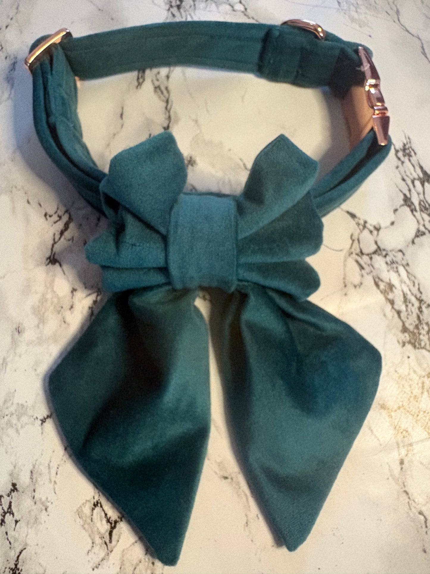 Green Velvet Dog Sailor Bow – Handmade Luxury Dog Collar Accessory