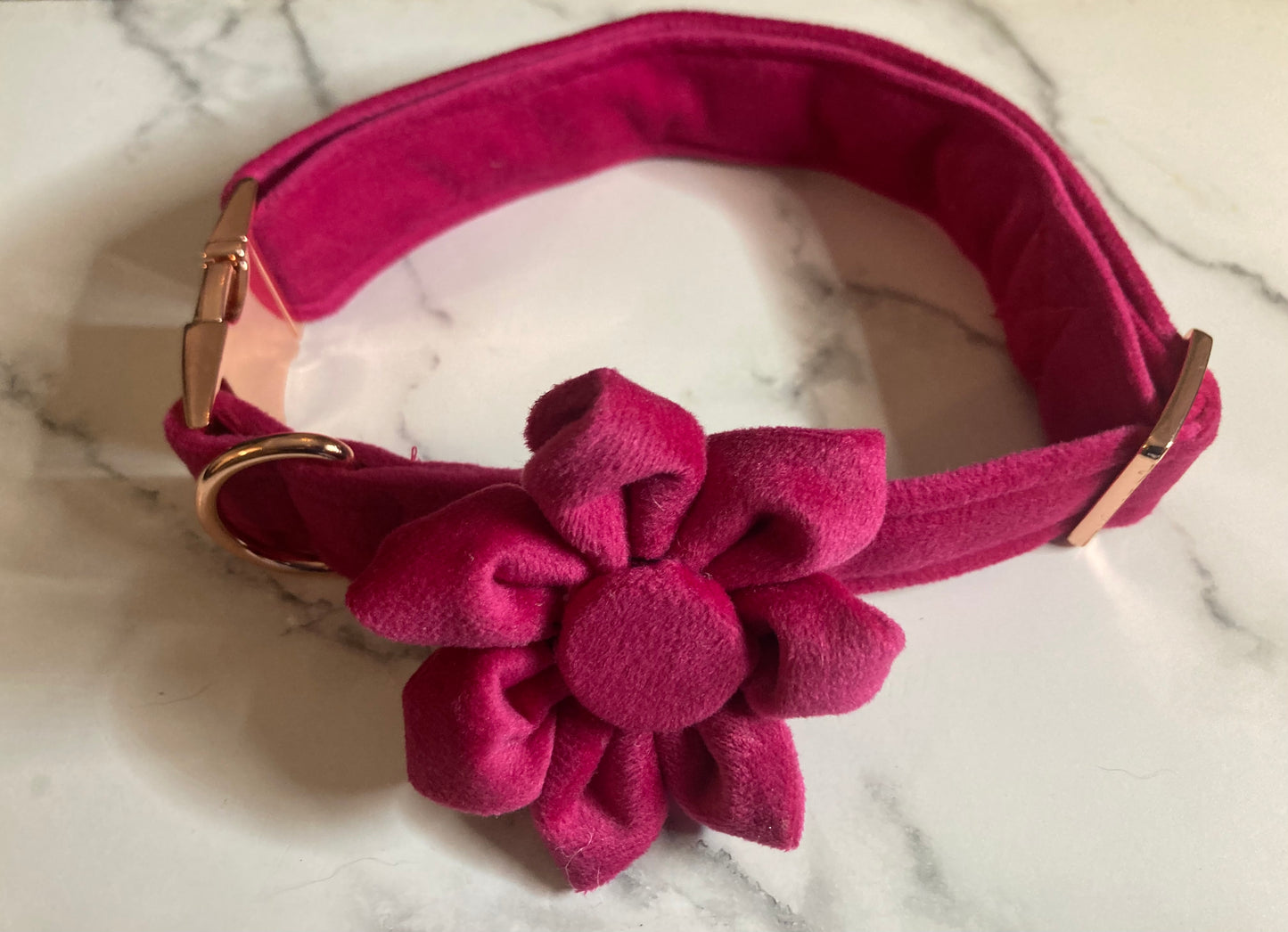Pink Velvet Dog Collar Flower – Handmade Luxury Dog Accessory