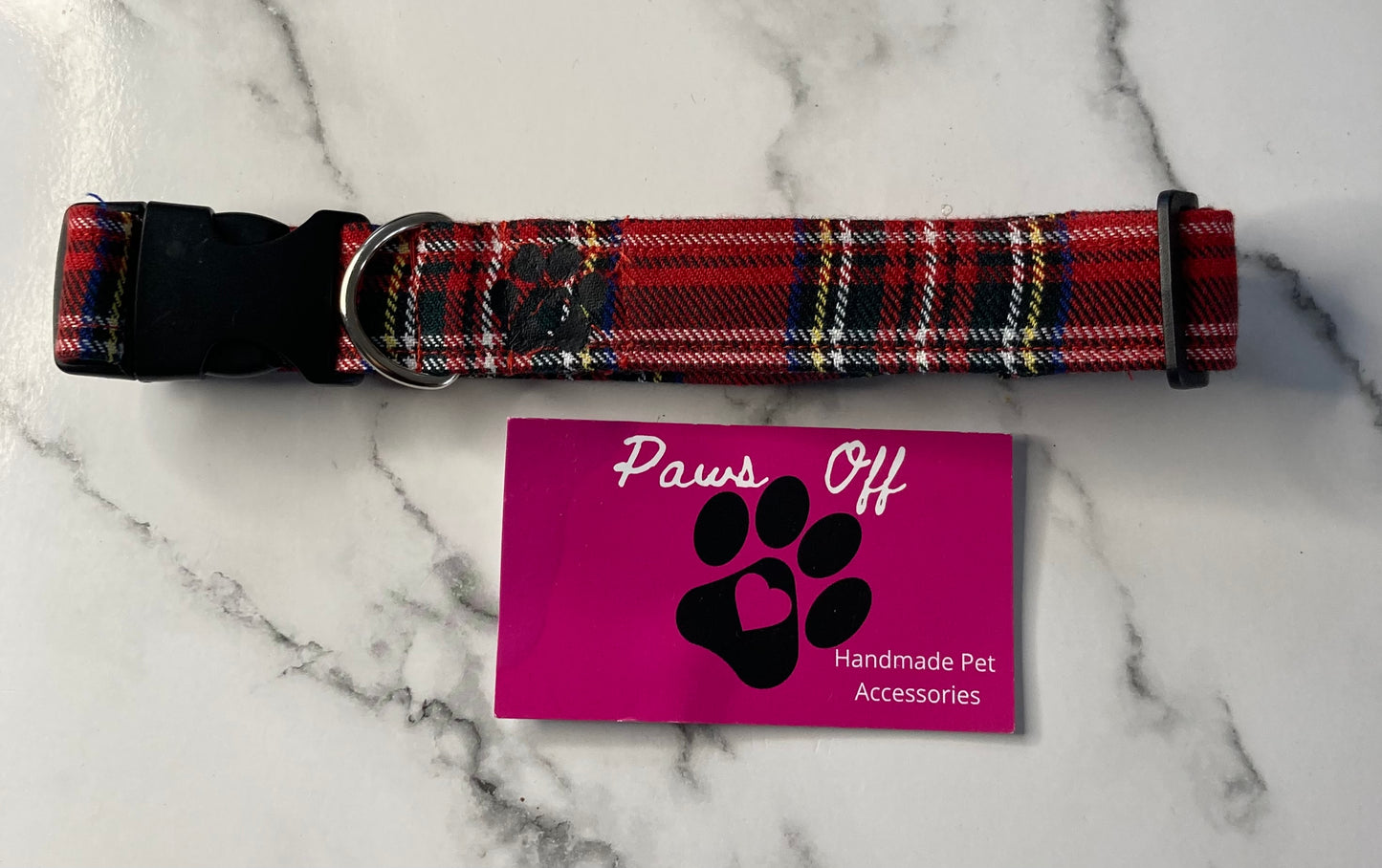 Tartan Red Handmade Personalised Adjustable Dog Collar set and matching Lead, Bow Tie and Bandanas