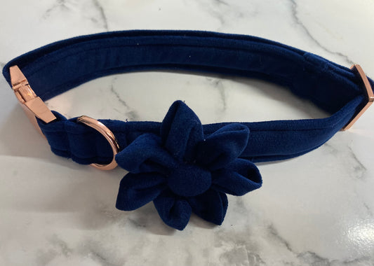 Navy Luxury Velvet Dog Collar Flower: Pet Collar Accessory