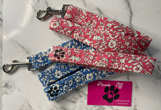 Liberty pink/blue floral fabric dog lead.