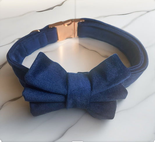 Navy Velvet Dog Bow Tie – Handmade Velvet Dog Accessory