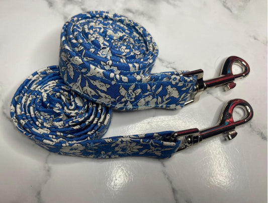 Liberty dog lead in blue, handmade, floral dog lead, designer fabric, matching dog accessories