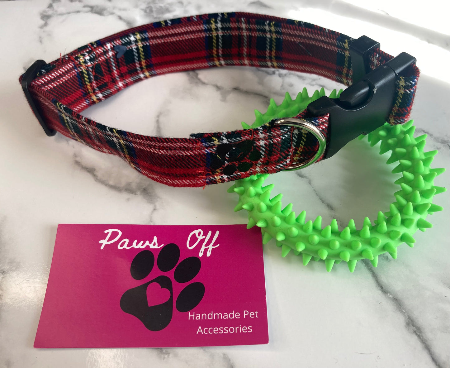 Tartan red handmade adjustable personalised collar.