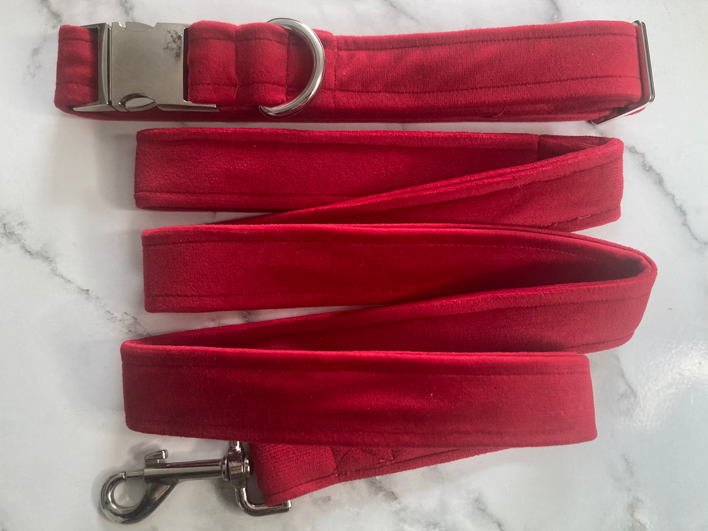 Red velvet handmade dog collar: Silver Hardware, Luxury Adjustable Pet Collar