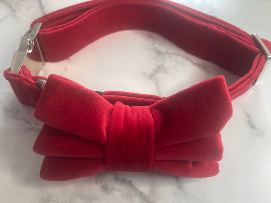 Red Velvet Handmade Dog Bow Tie: Luxury Pet Collar Accessory