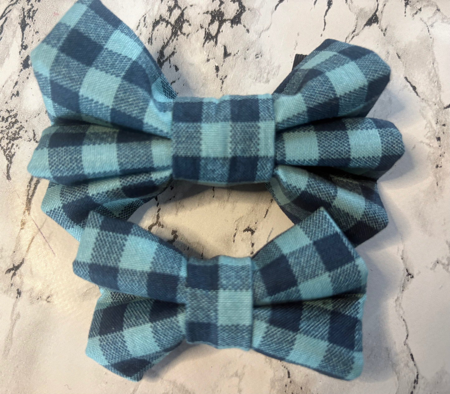 Navy & Teal Check Dog Bow Tie – Handmade Collar Accessory