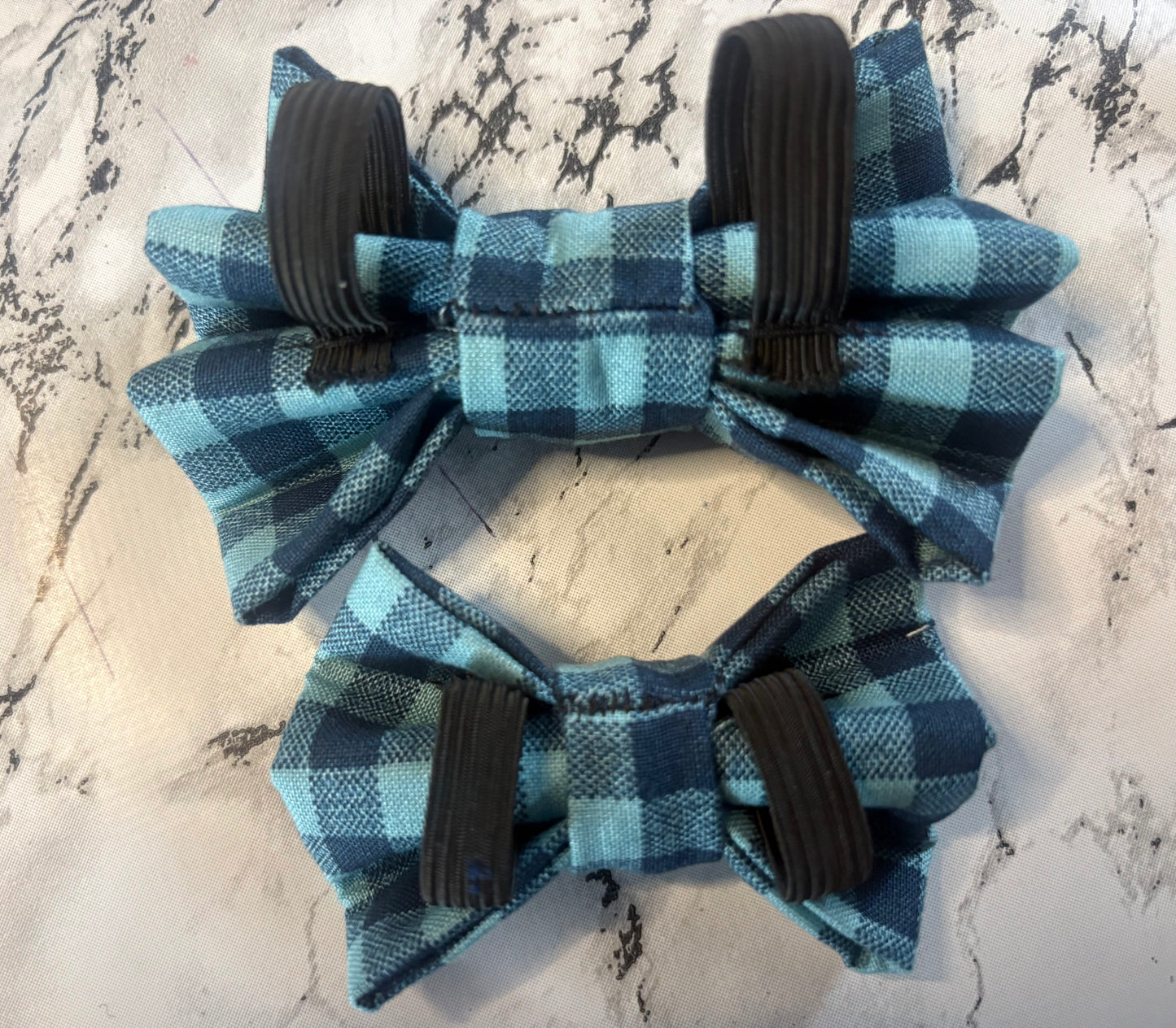 Navy & Teal Check Dog Bow Tie – Handmade Collar Accessory