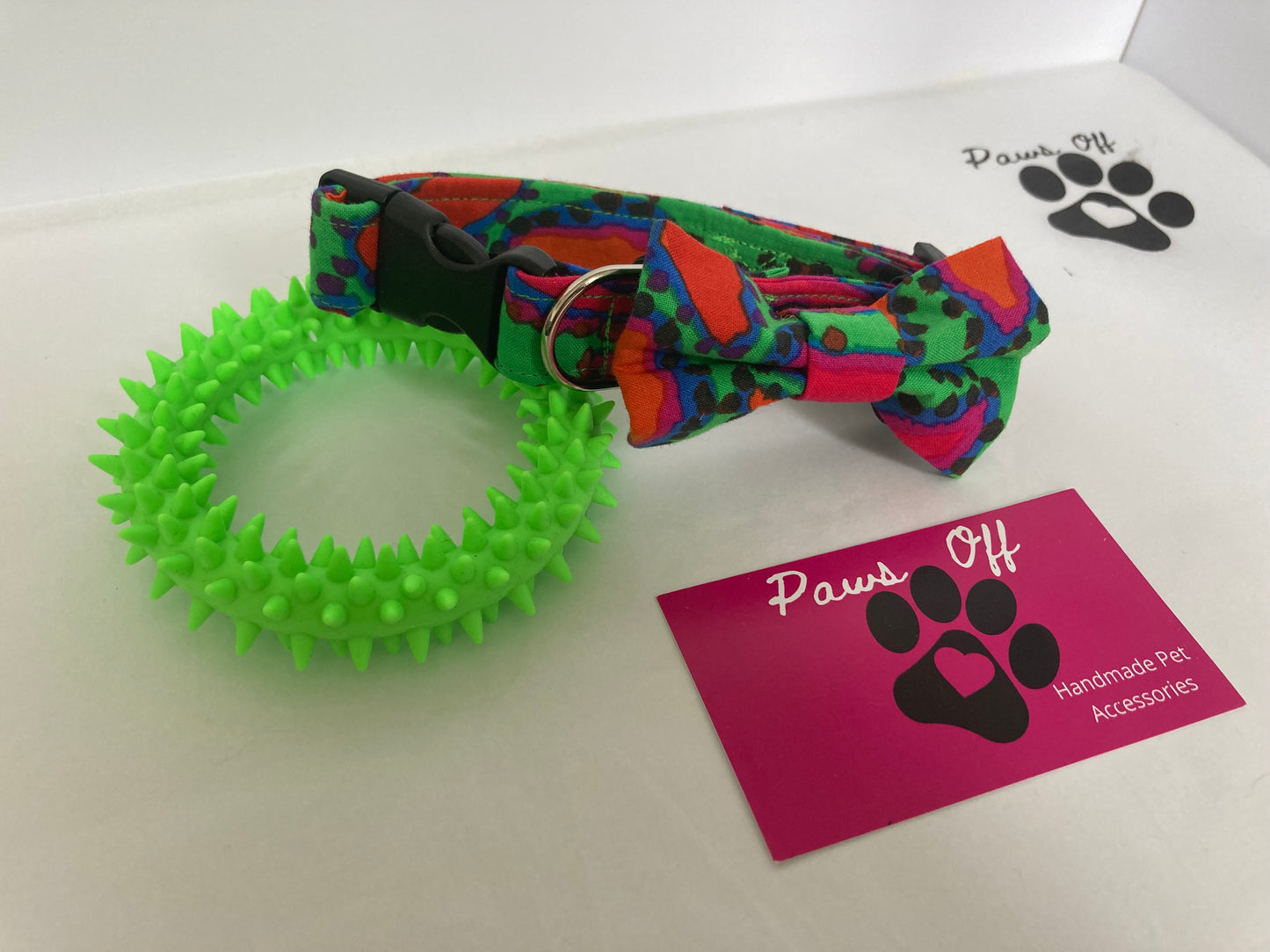 Modern Vibrant Fabric Handmade Personalised Dog Collar set, Adjustable collar, Lead, Bow Tie and Bandana