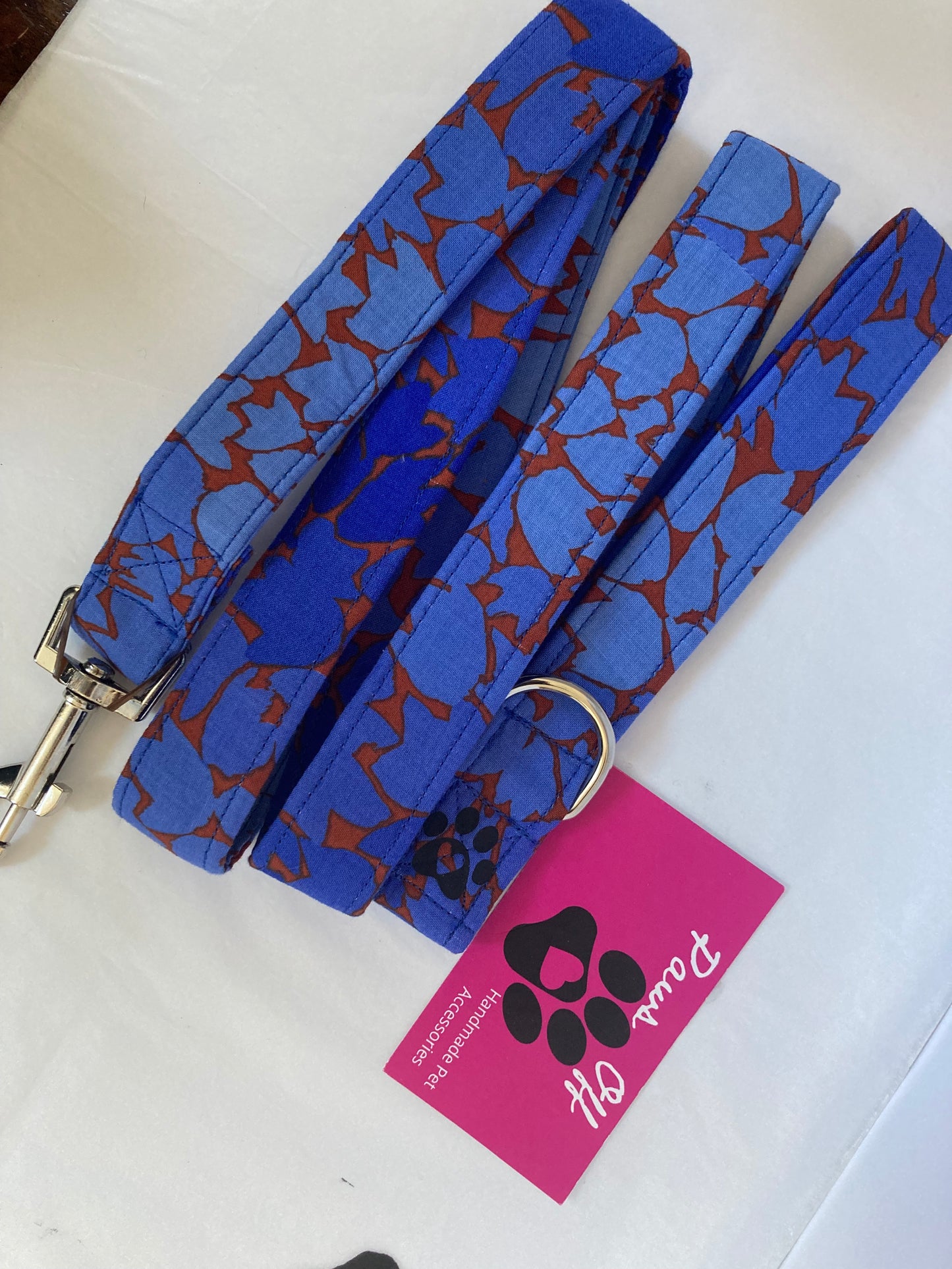 Ombre Leaf Blue fabric Handmade Personalised Dog Collar set, adjustable collar, lead. bow ties and bandanas