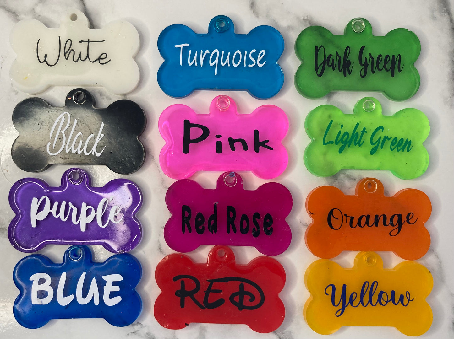 Personalised handmade resin dog tags, glitter resin tags, plain colour resin tags, themed pet tags, ID pet tags, handmade dog tags