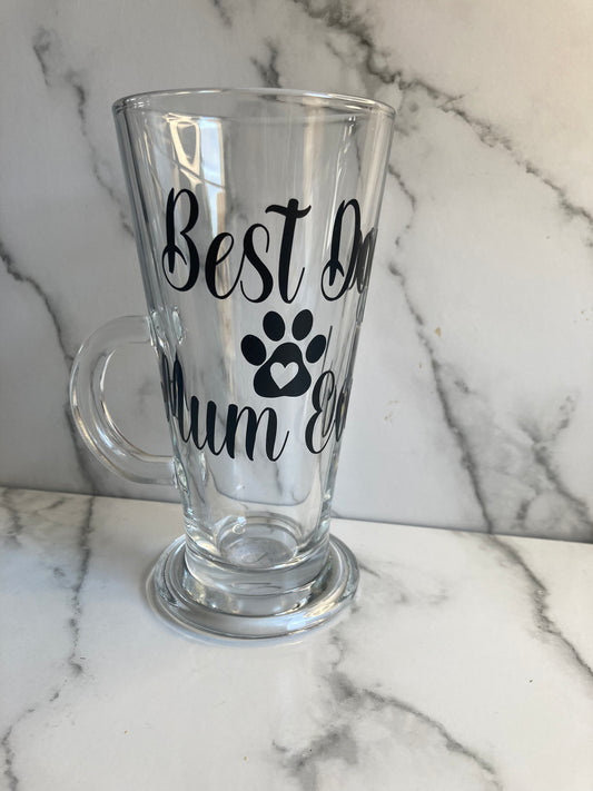 Latte glass for Dog Lovers, Dog mum and dads latte glass, dog mum coffee latte glass, dog dad latte glass, best dog mum glass, best dog dad glass, dog lovers gift