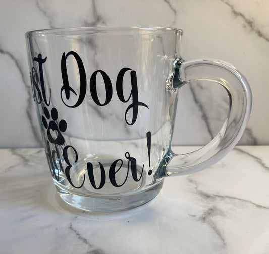 Tea glass mug for dog lovers, dog mum glass tea cup, dog dad glass tea cup, best dog mum, best dog dad, tea lover gift