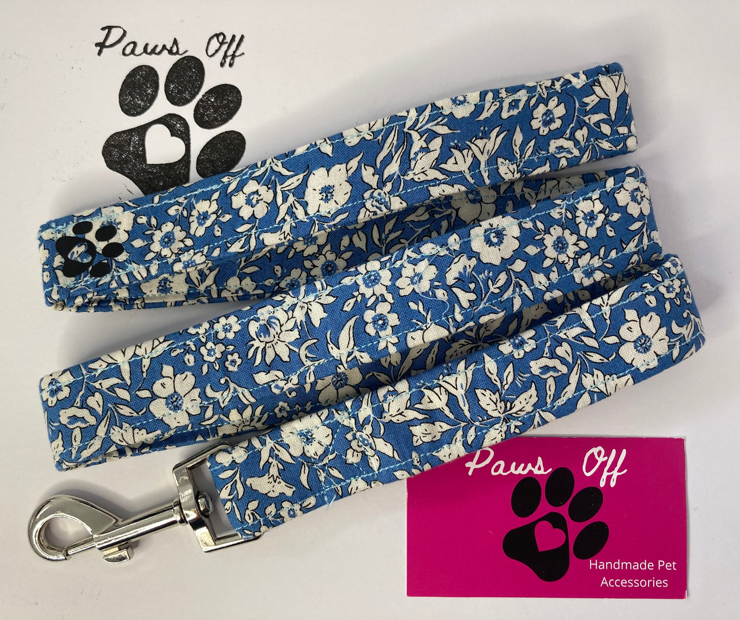 Liberty Blue Handmade Personalised Adjustable Dog Collar set, matching Lead, Bow Tie and Bandanas