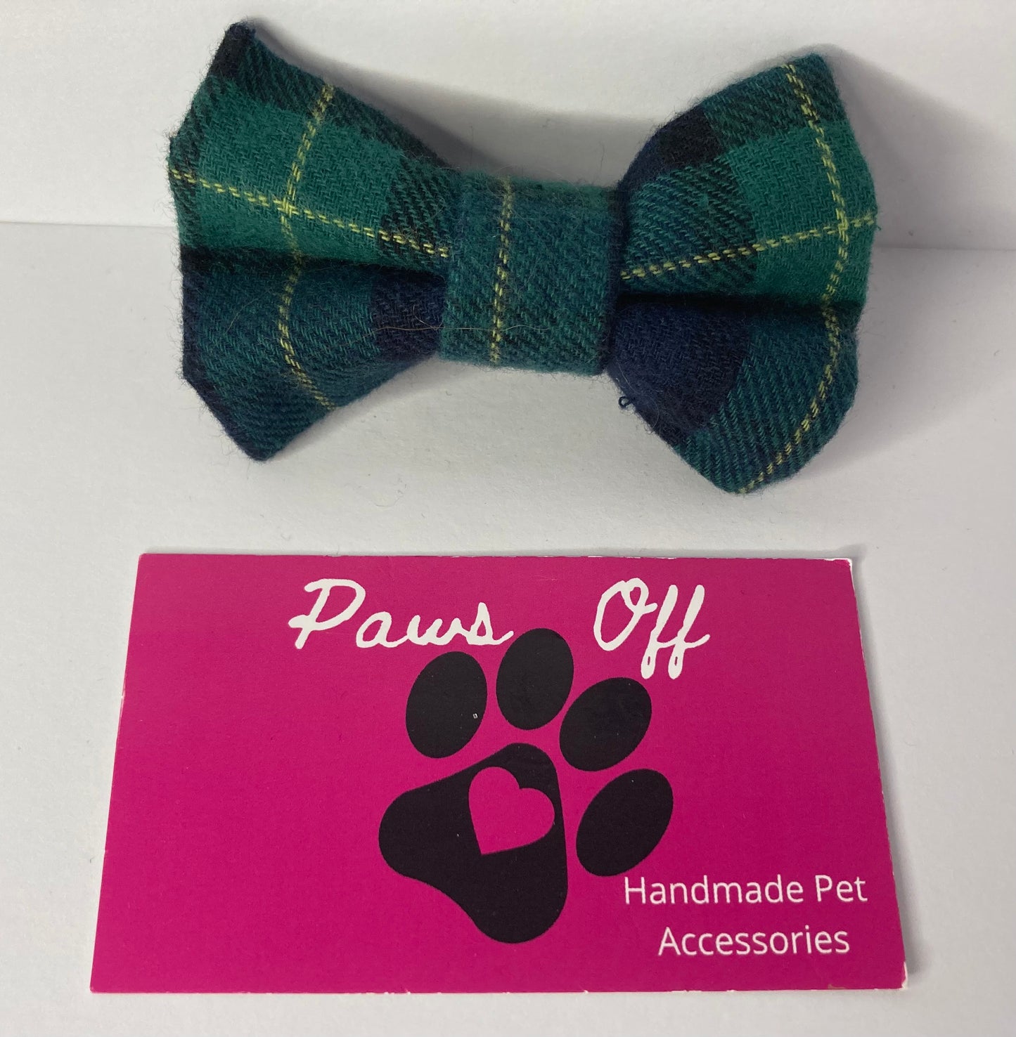 Tartan Green Handmade Personalised Adjustable Dog Collar set and matching Lead, Bow Tie and Bandana