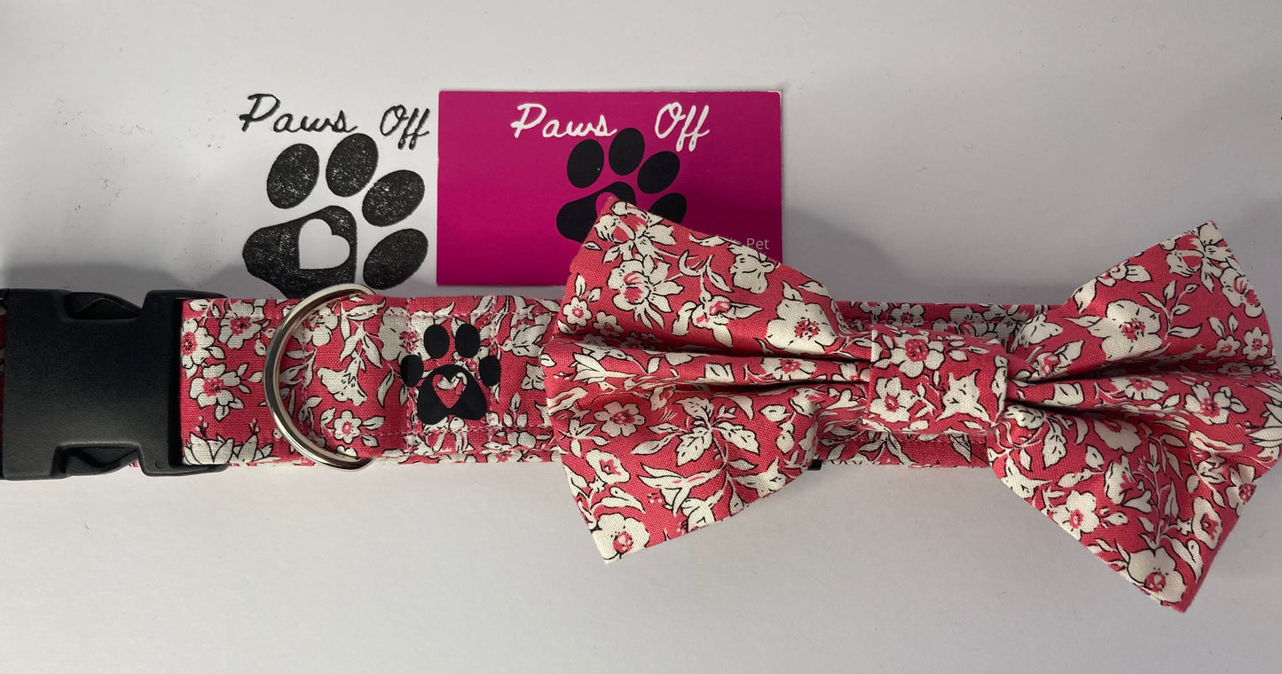 Liberty Pink Handmade Personalised Dog Collar set, adjustable dog collar, matching Lead, Bow Ties and Bandanas