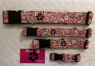 Liberty Pink Handmade Personalised Dog Collar set, adjustable dog collar, matching Lead, Bow Ties and Bandanas