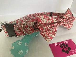 Liberty Pink Handmade Personalised Dog Collar set, adjustable dog collar, matching Lead, Bow Ties and Bandanas